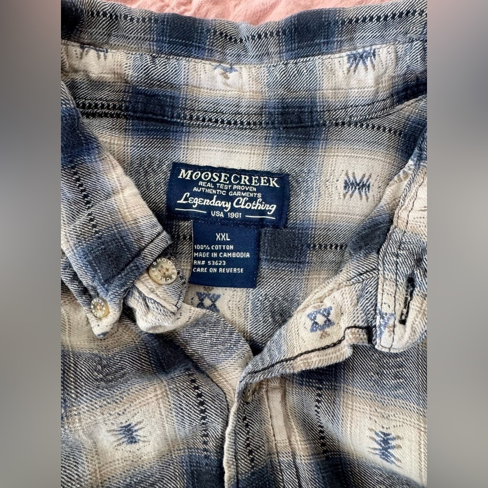 Moose Creek Blue Plaid Western Flannel Shirt XXL 100% Cotton - Picture 8 of 8